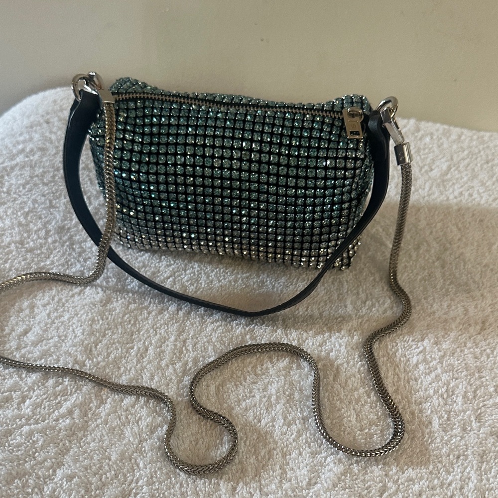 Embellished Teal Crystal Mini Shoulder Bag - Picture 2 of 7